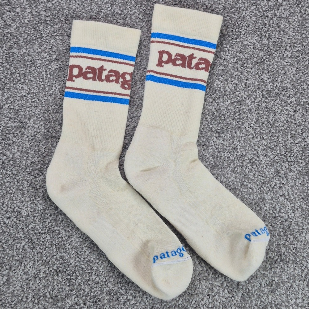 Patagonia Merino Wool Blend Crew Socks Size Large Striped Hiking Outdoors